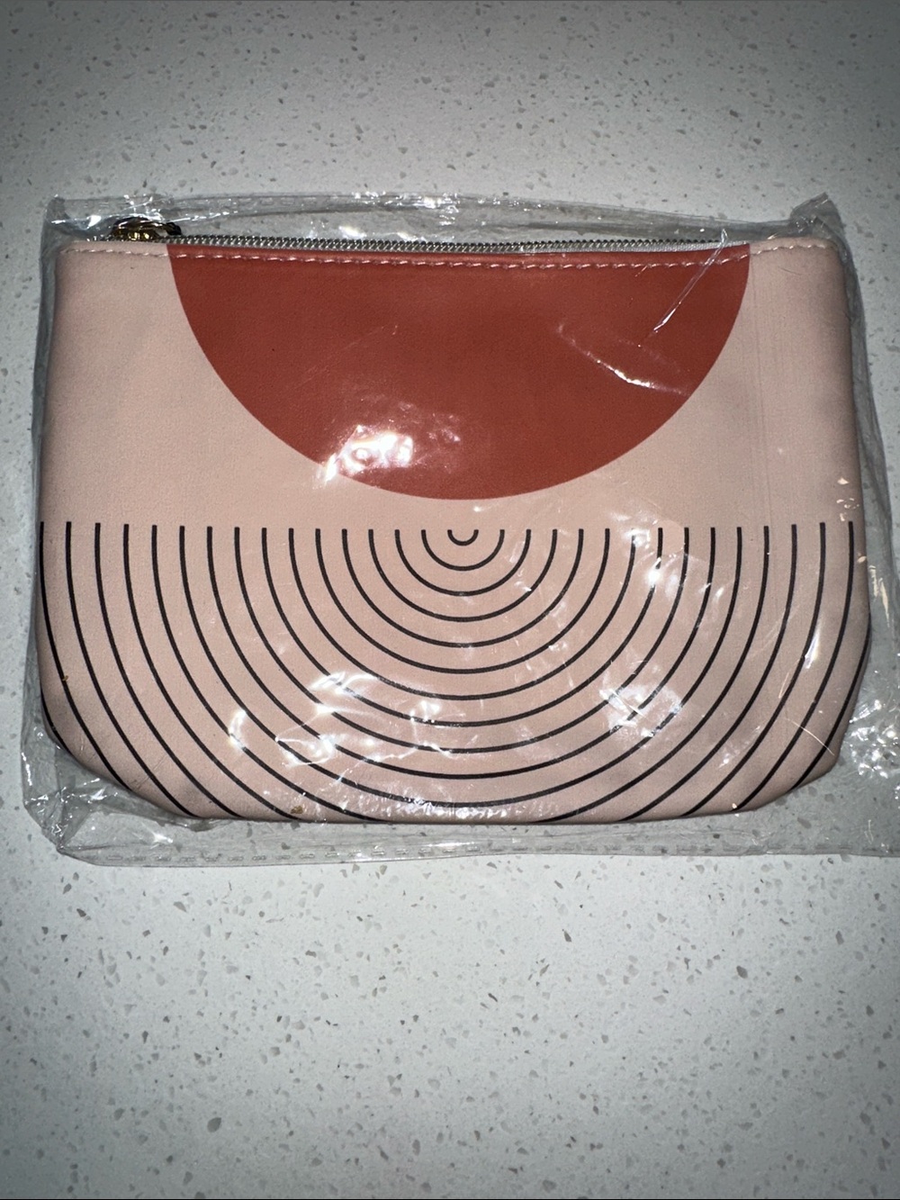 Pink Graphic Cosmetic Zip Pouch with Terracotta Accent